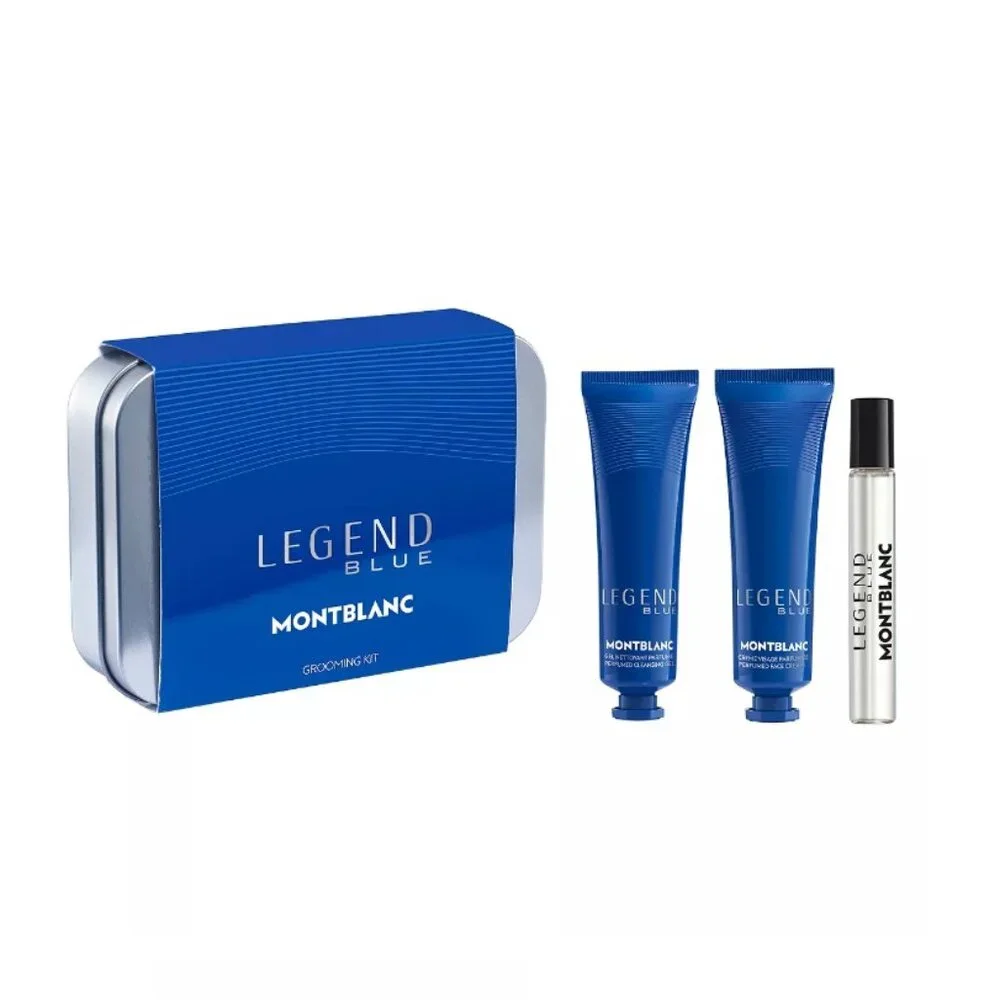 Montblanc Legend Blue Gift Set-Metal Box,Spray 7.5ml&Cream&Cleanser 30ml-3pc-NEW